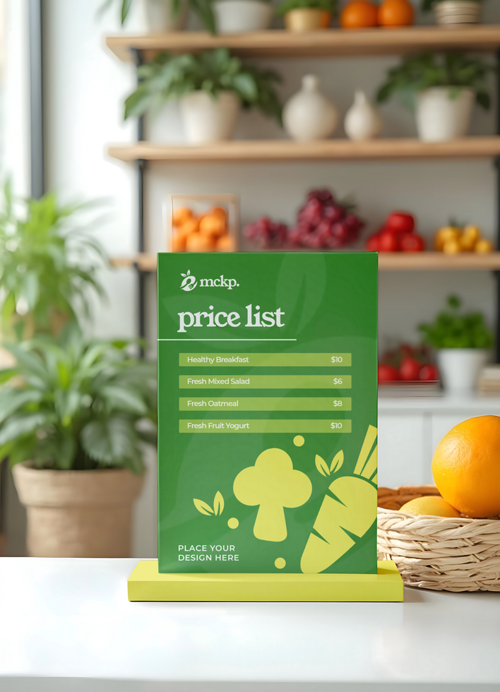 menu pricelist branding store vegetables shop mockup psd