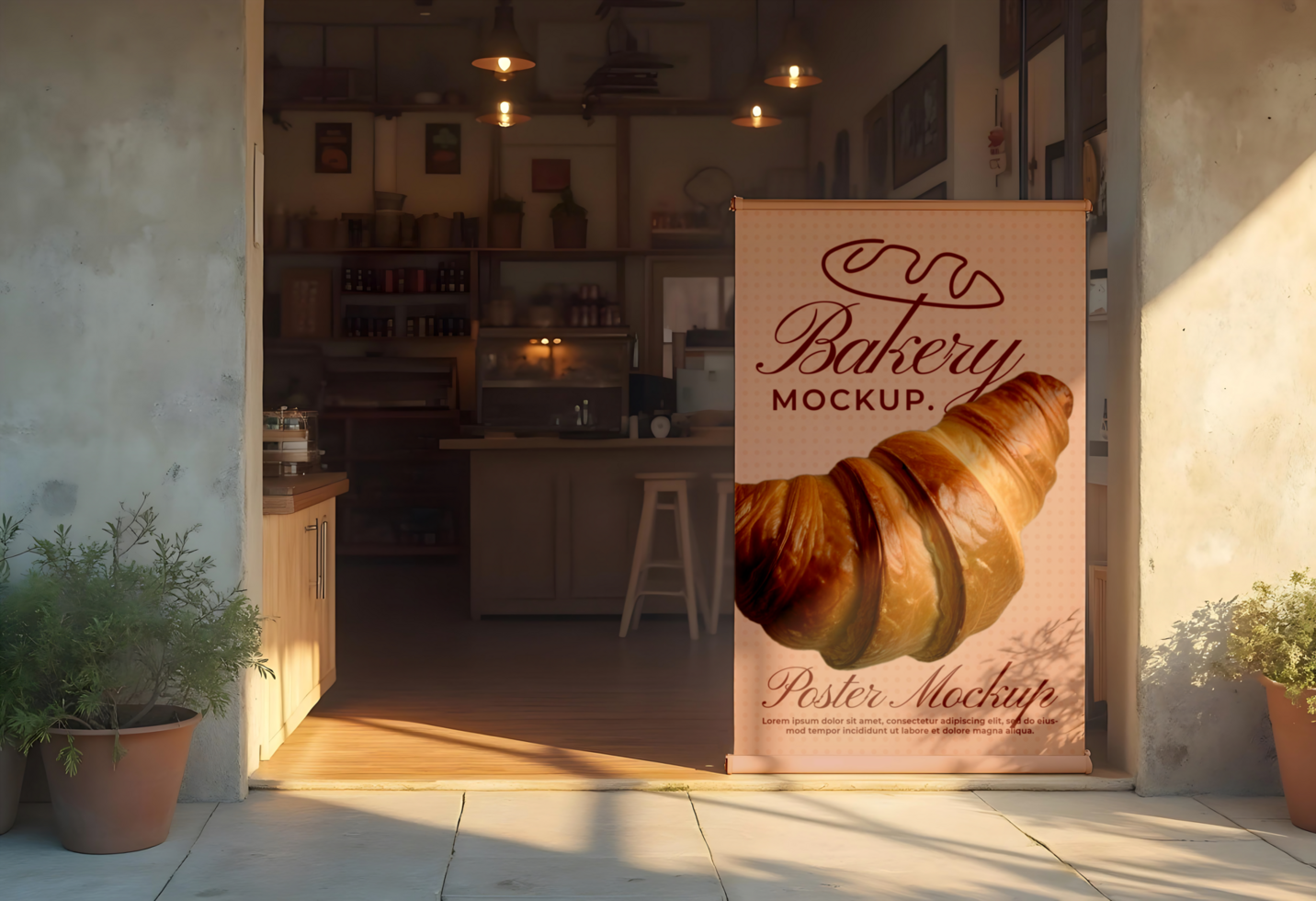Promo Sign branding bread store shop mockup psd