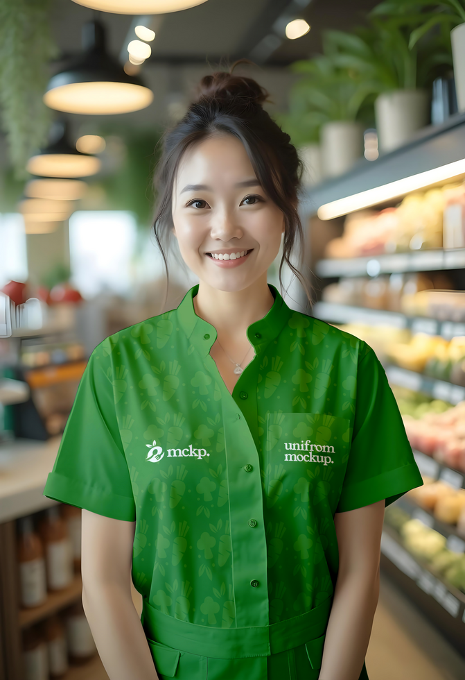 unifrorm girls branding store vegetables shop mockup psd