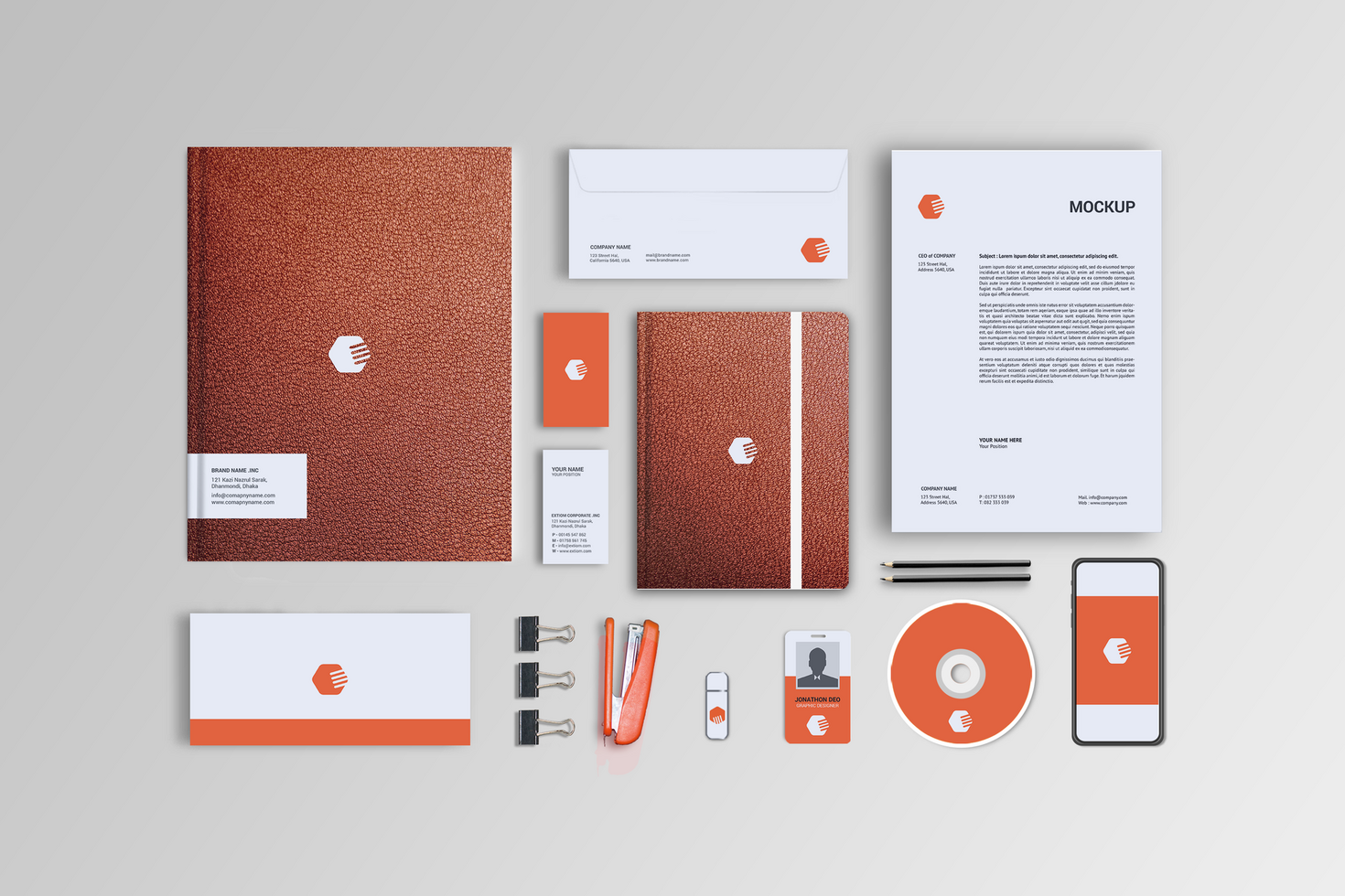 Leather Style Stationary Mockup Front View psd