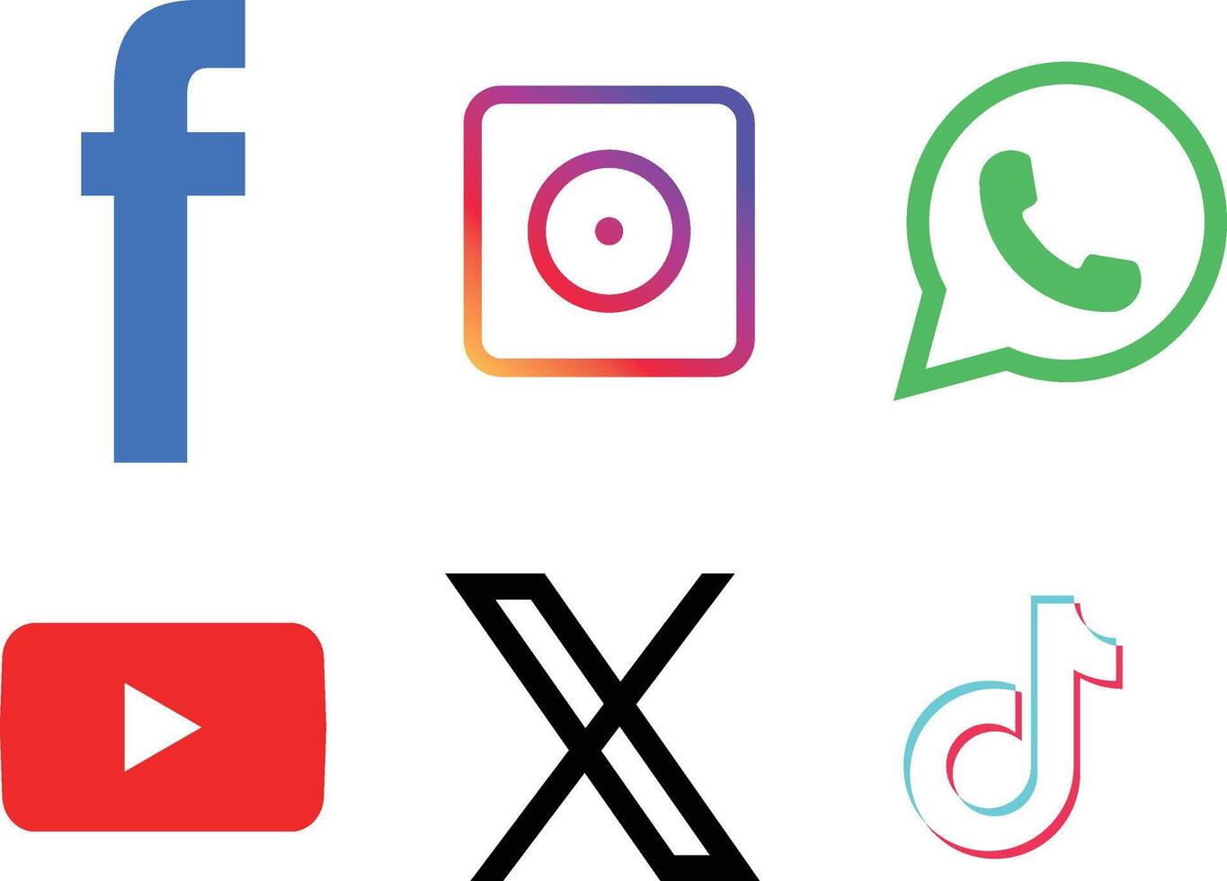 Popular Social media logo icon set. Social media logo collection. Popular social media logo collection. Facebook, instagram, youtube, X, twitter, tiktok, whatsapp logo icon vector
