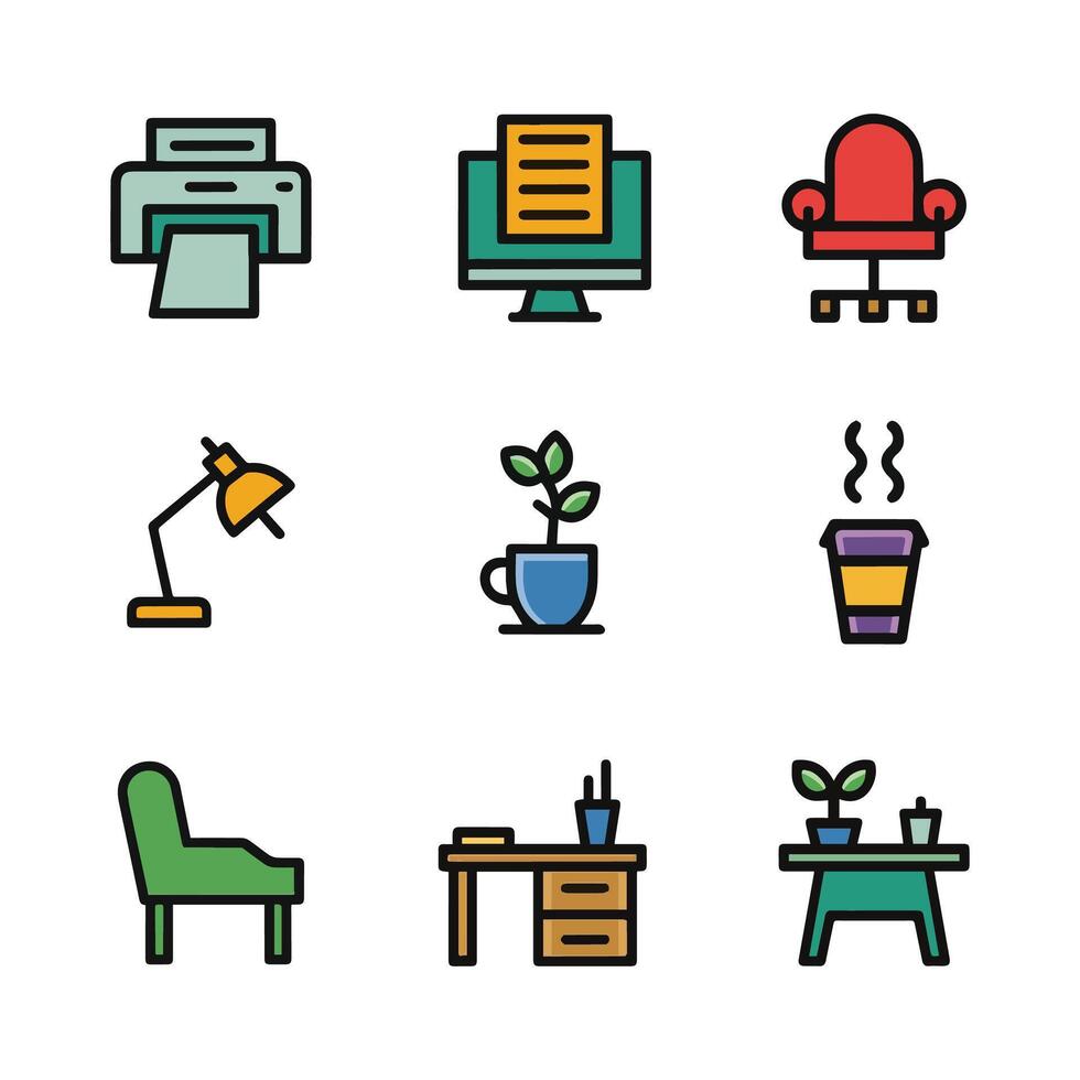 Office and home office icons set vector