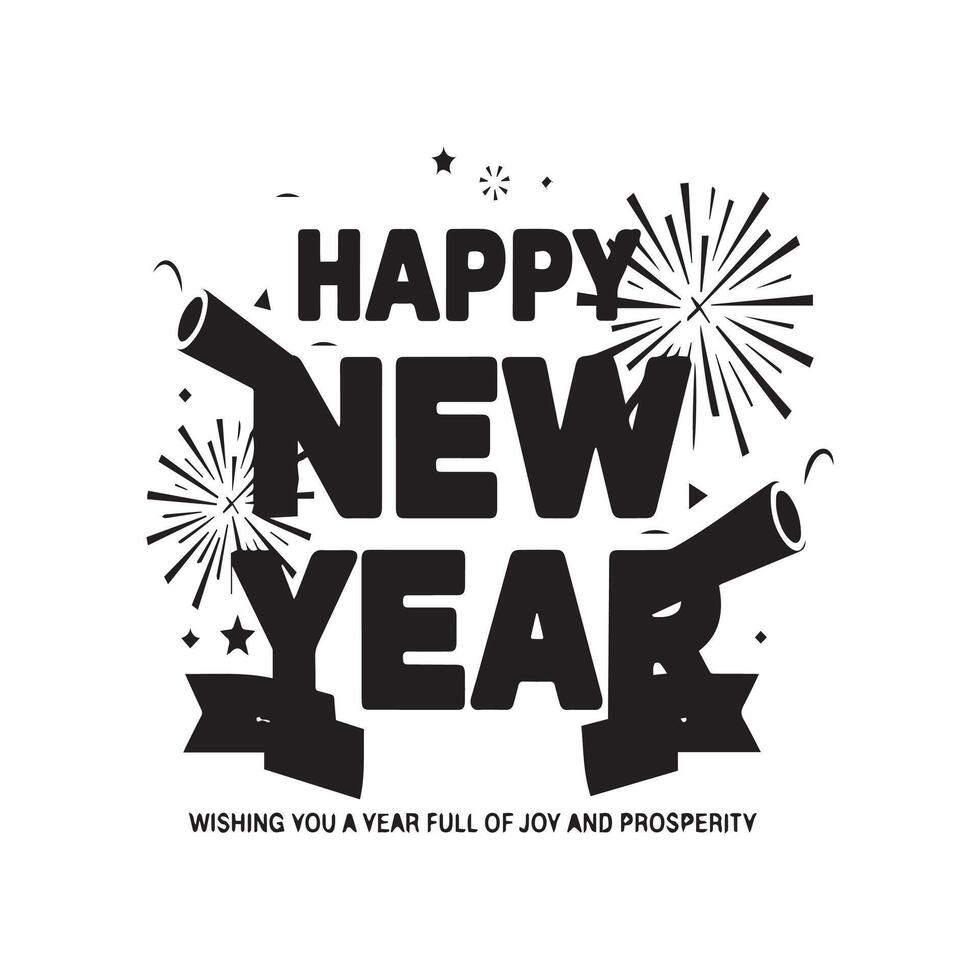 Happy new year greeting card with fireworks and text vector