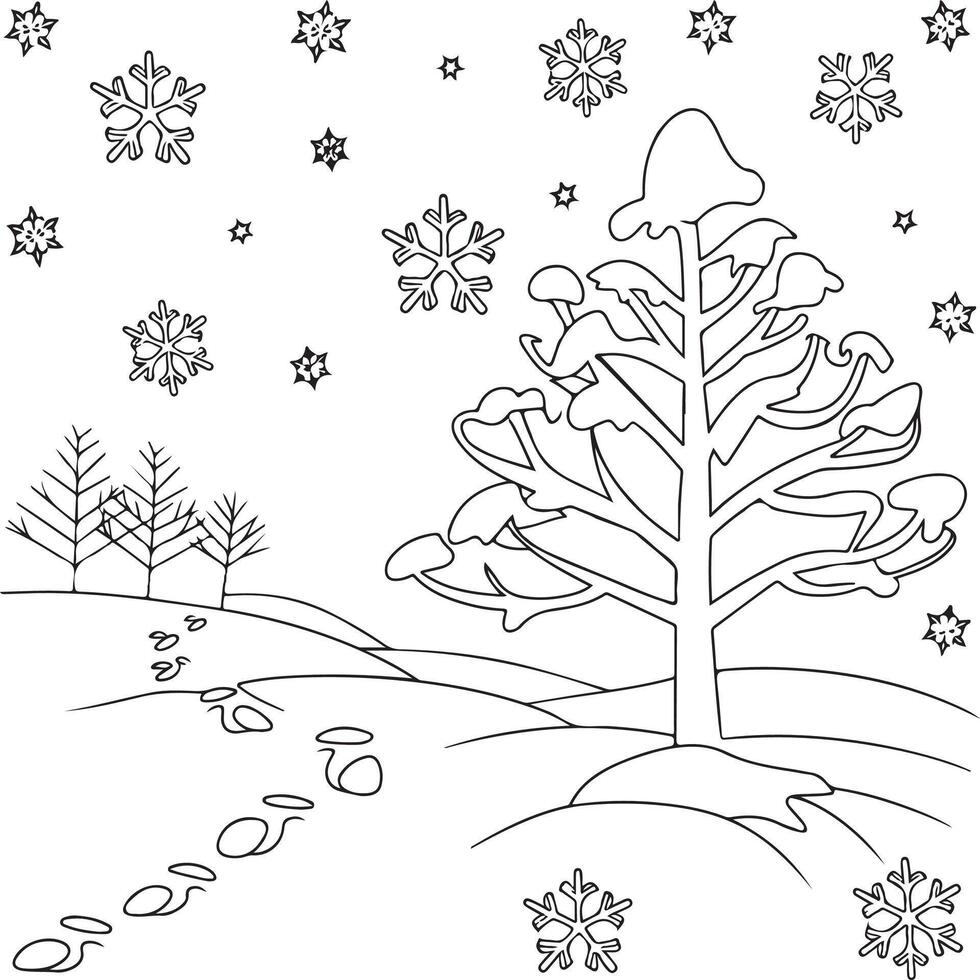 Winter tree coloring pages vector