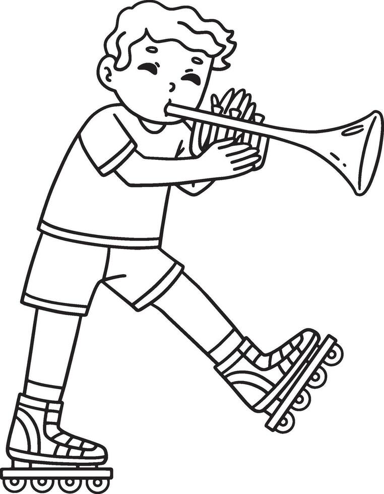 Inline Skater with Trumpet Isolated Coloring Page vector