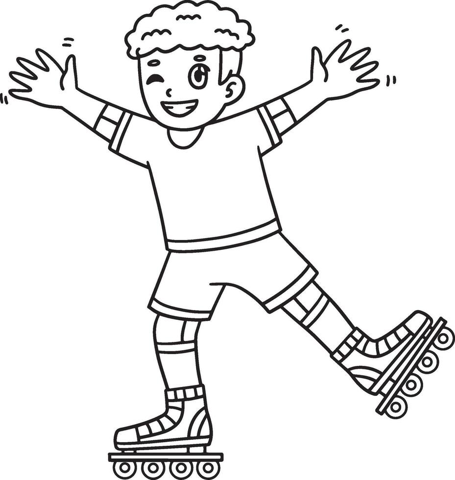 Inline Skater Waving Isolated Coloring Page vector