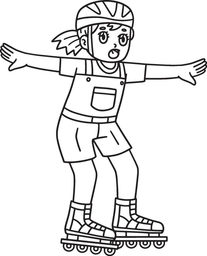 Female Inline Skater Practicing Isolated Coloring vector