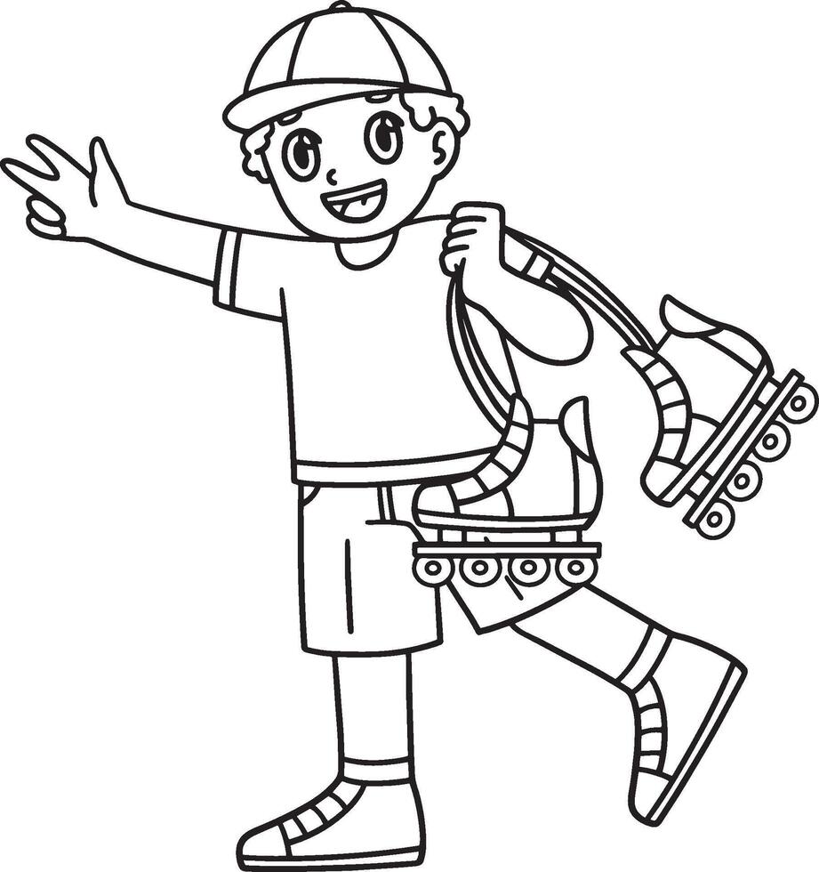 Inline Skater Carrying Skates Isolated Coloring vector