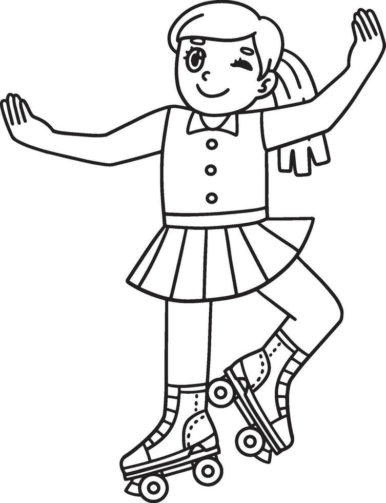 Roller Skating Girl Dancing Isolated Coloring Page vector