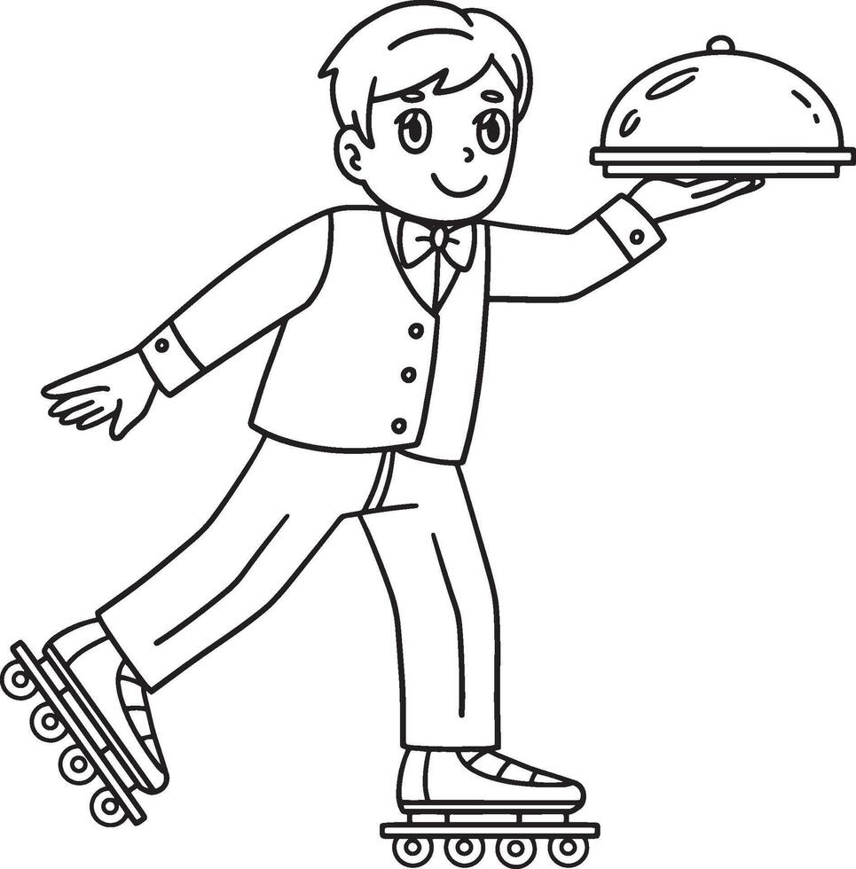 Inline Skates Waiter Isolated Coloring Page vector