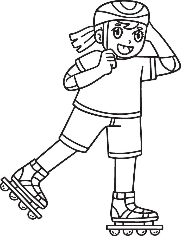 Female Inline Skater Adjusting Helmet Isolated vector