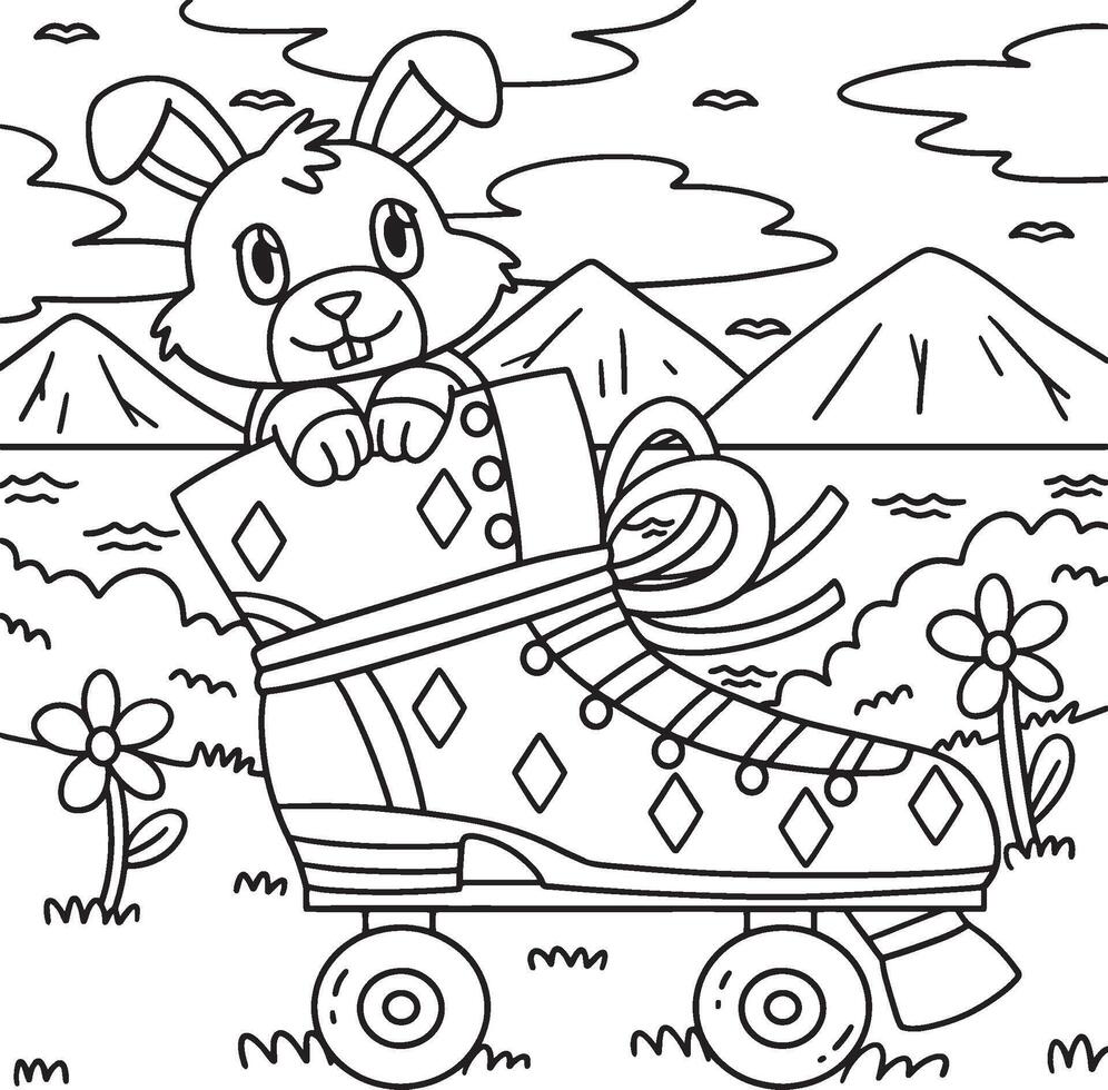 Roller Skate with a Bunny Peaking Out Coloring vector