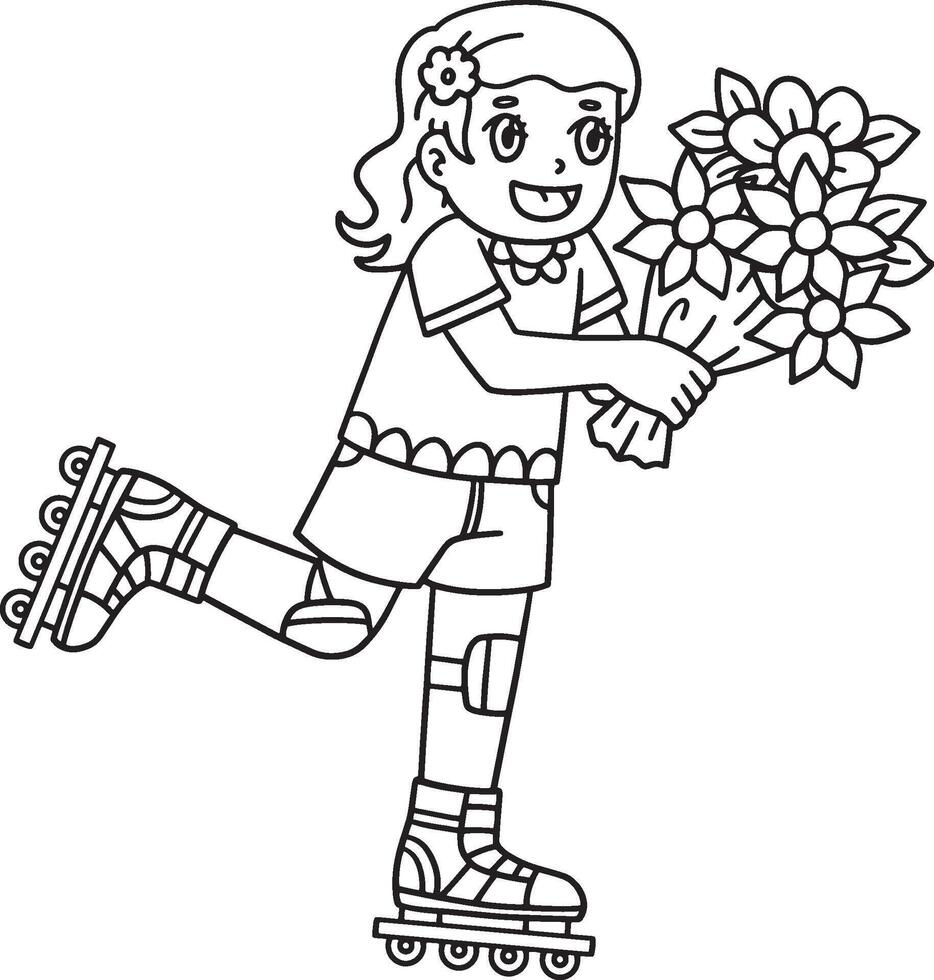 Female Inline Skates with Flower Bouquet Isolated vector