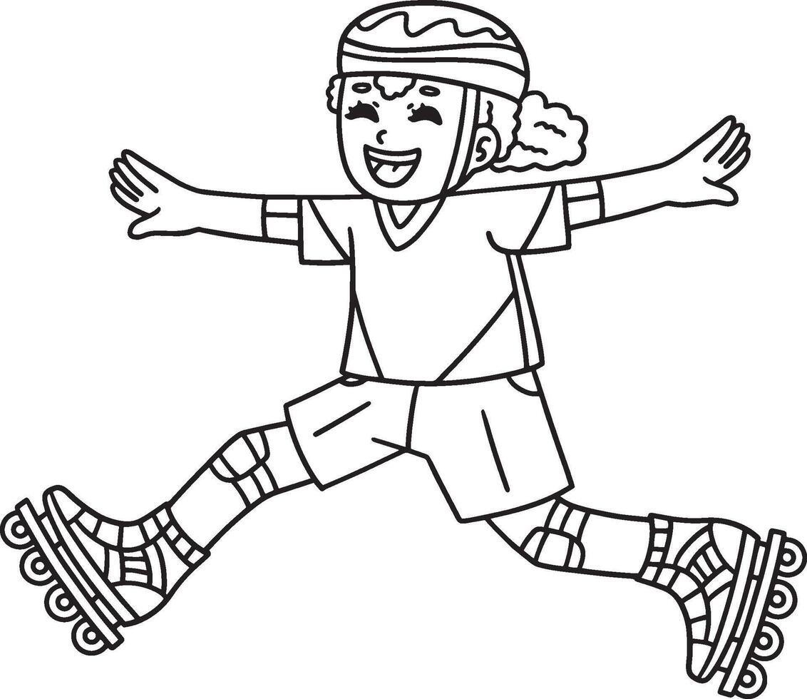 Female Inline Skater Jumping Isolated Coloring vector