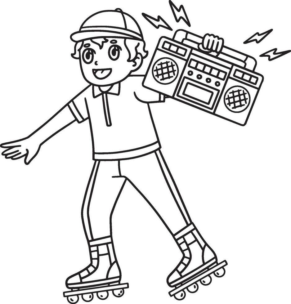 Inline Skater Carrying Radio Isolated Coloring vector