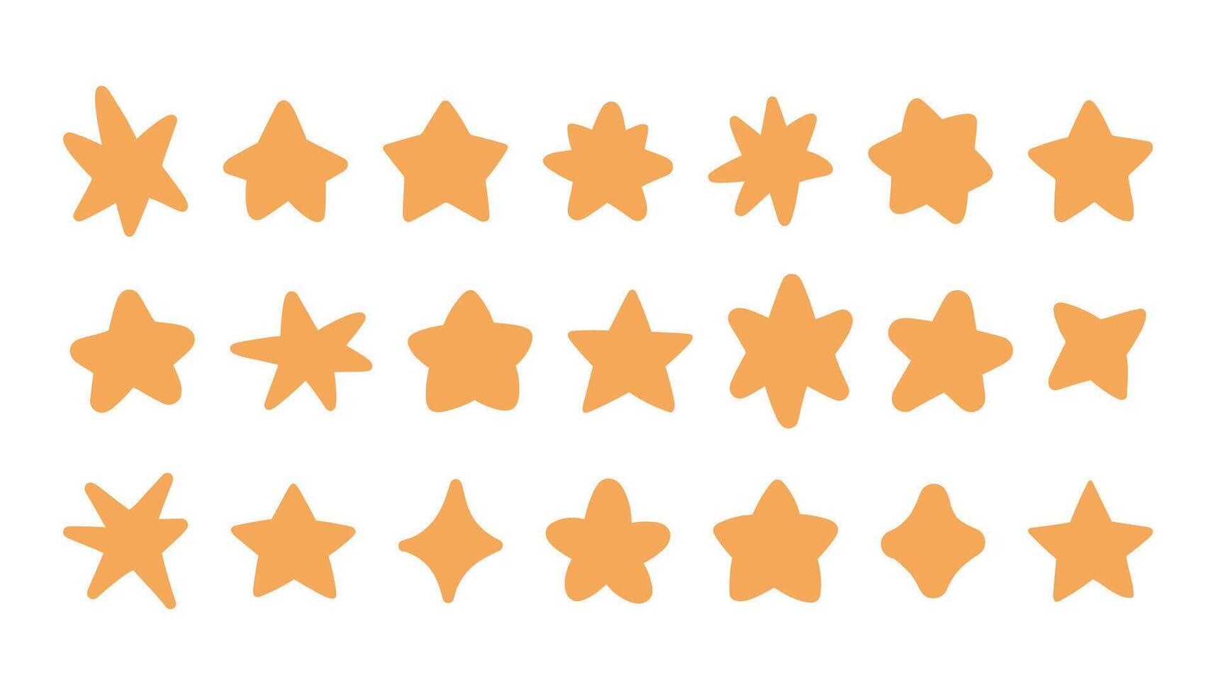 Simple hand drawn star set on a white background. Hand drawn doodle elements. Yellow doodle stars different shapes. vector