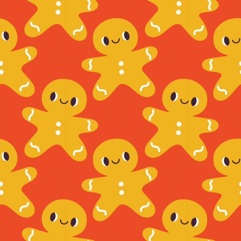Gingerbread pattern on orange background vector