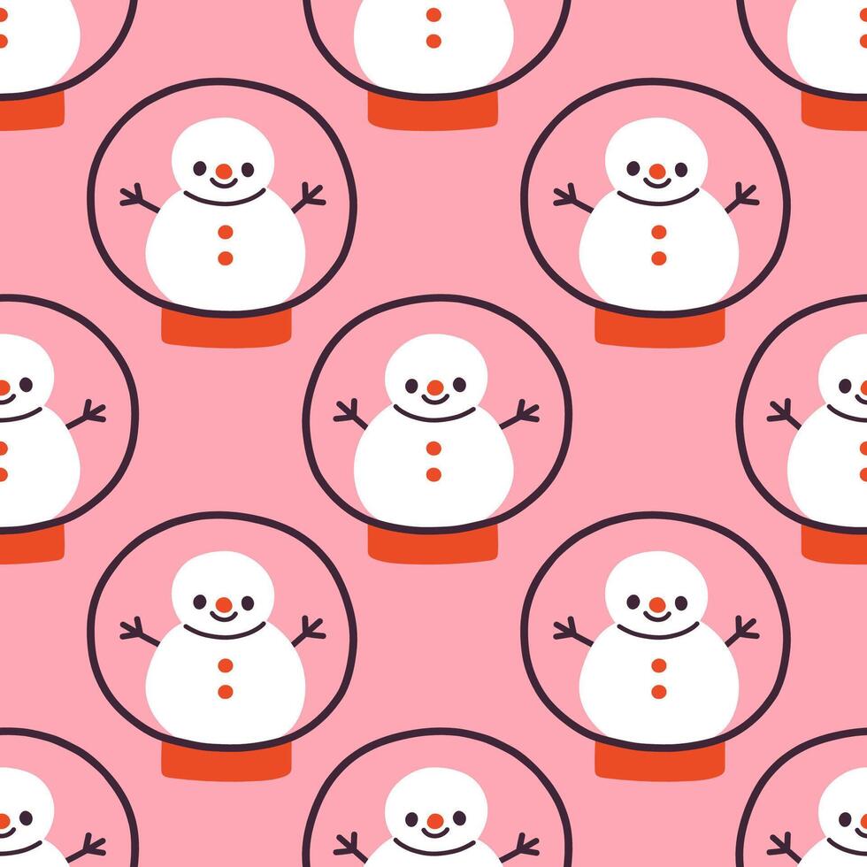 Snowman in snowglobe Christmas seamless pattern design for wallpaper, fabric, notebook, greeting card, wrapping paper vector
