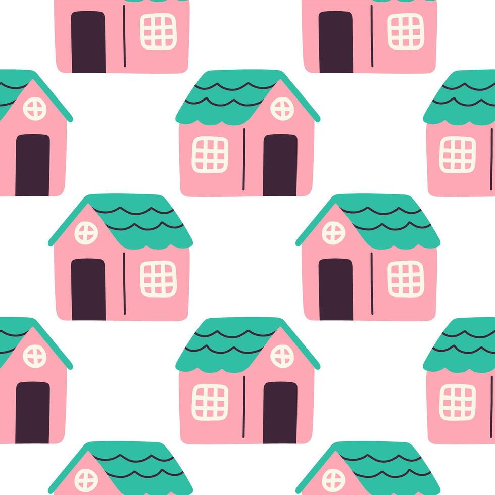 A pattern of pink houses on a white background vector