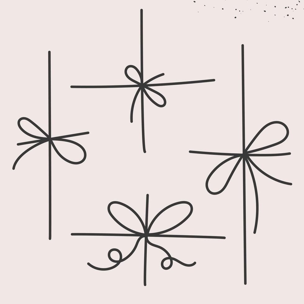 Gift bows line icon set.Ribbon with knot doodle, line hand drawing. Sketch knots presents isolated on white. illustration EPS 10 vector