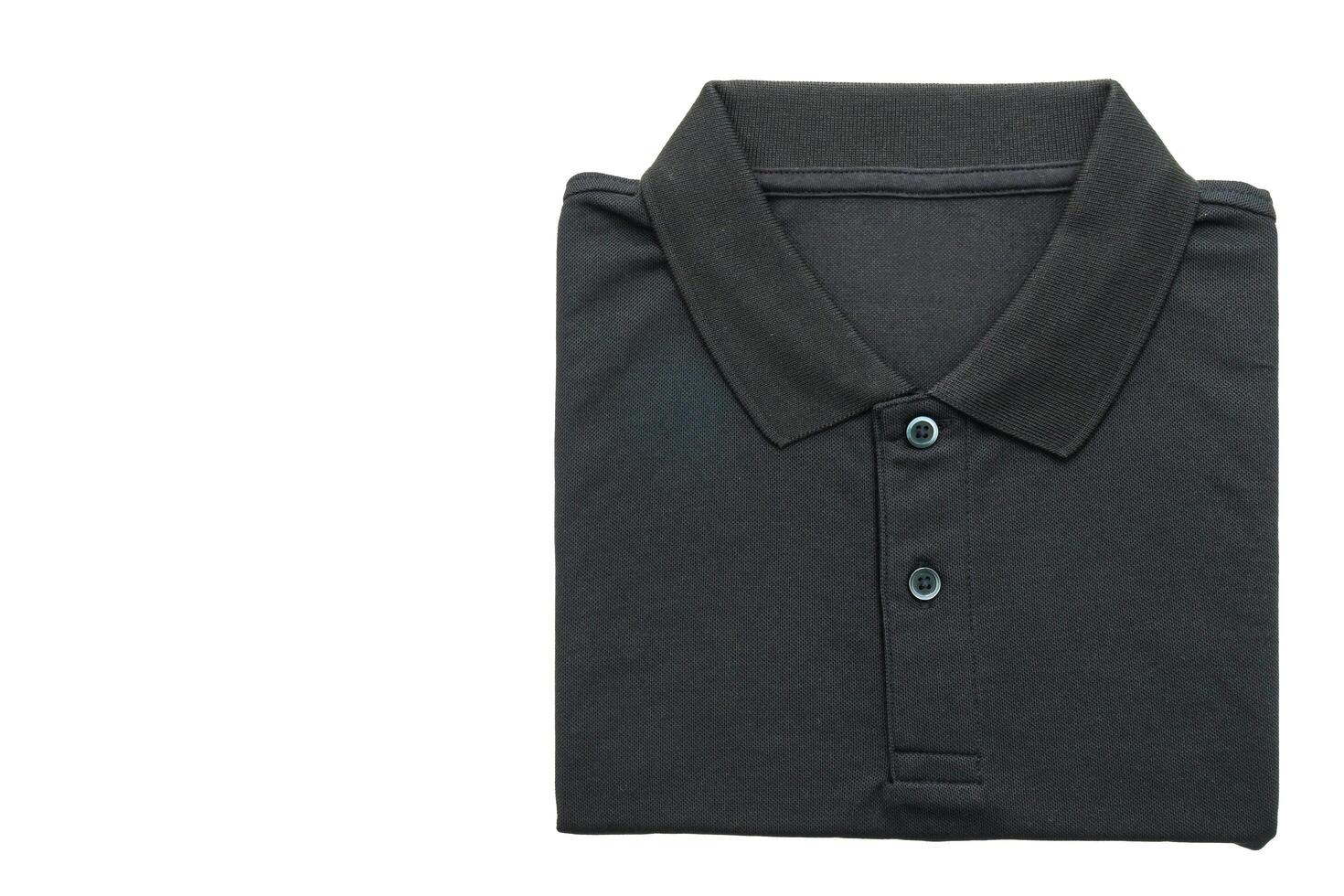 A black polo shirt with a blue button photo