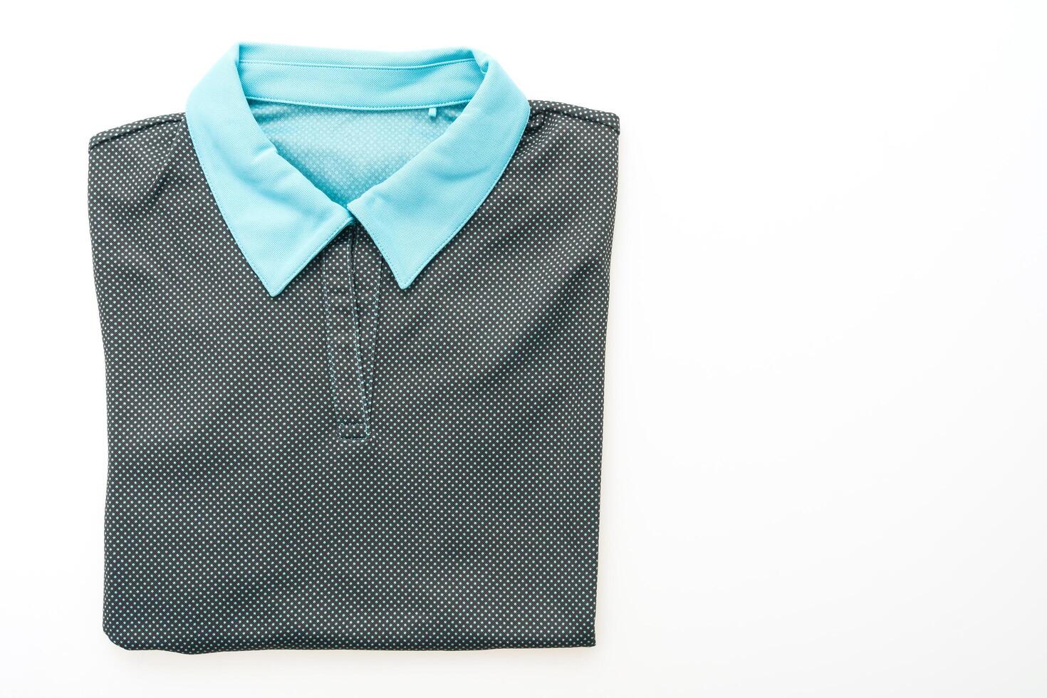A black and blue polo shirt with a blue collar photo