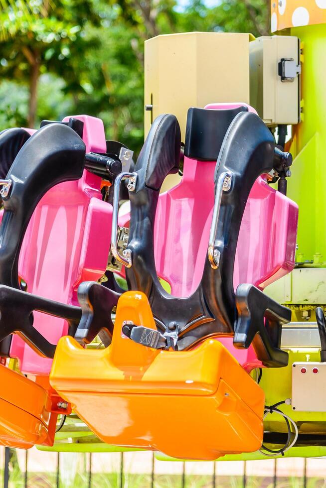 A close up of a ride at an amusement park photo