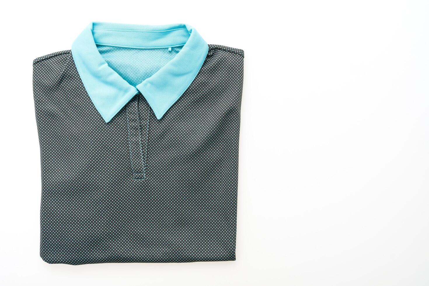 A gray polo shirt with blue collar photo
