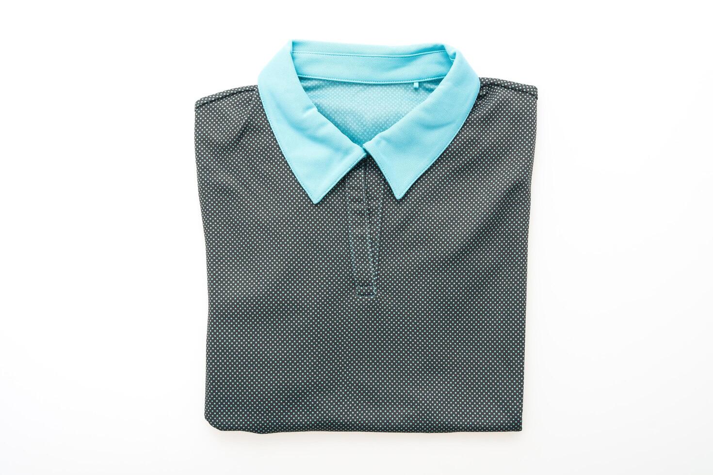 A gray polo shirt with blue collar photo