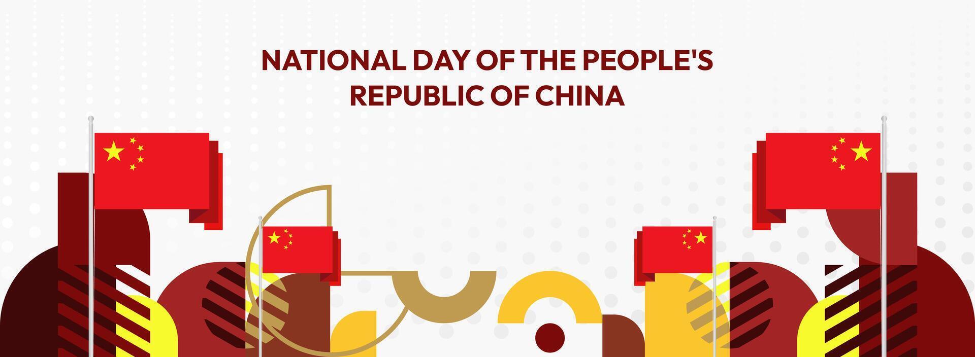 Design for China's National Day celebrations. Use this template for greeting cards, event invitations, social media headers, and more, featuring bold red, yellow, and gold accents. vector