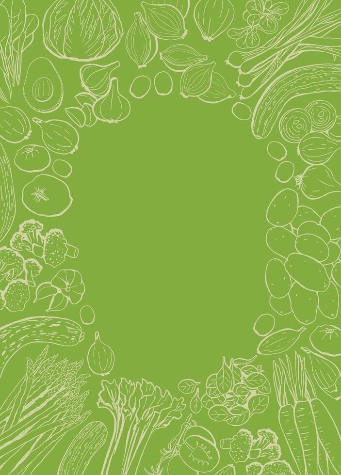 Farm Fresh Vegetables Icons on Vertical Green Background. Organic Food Banner vector