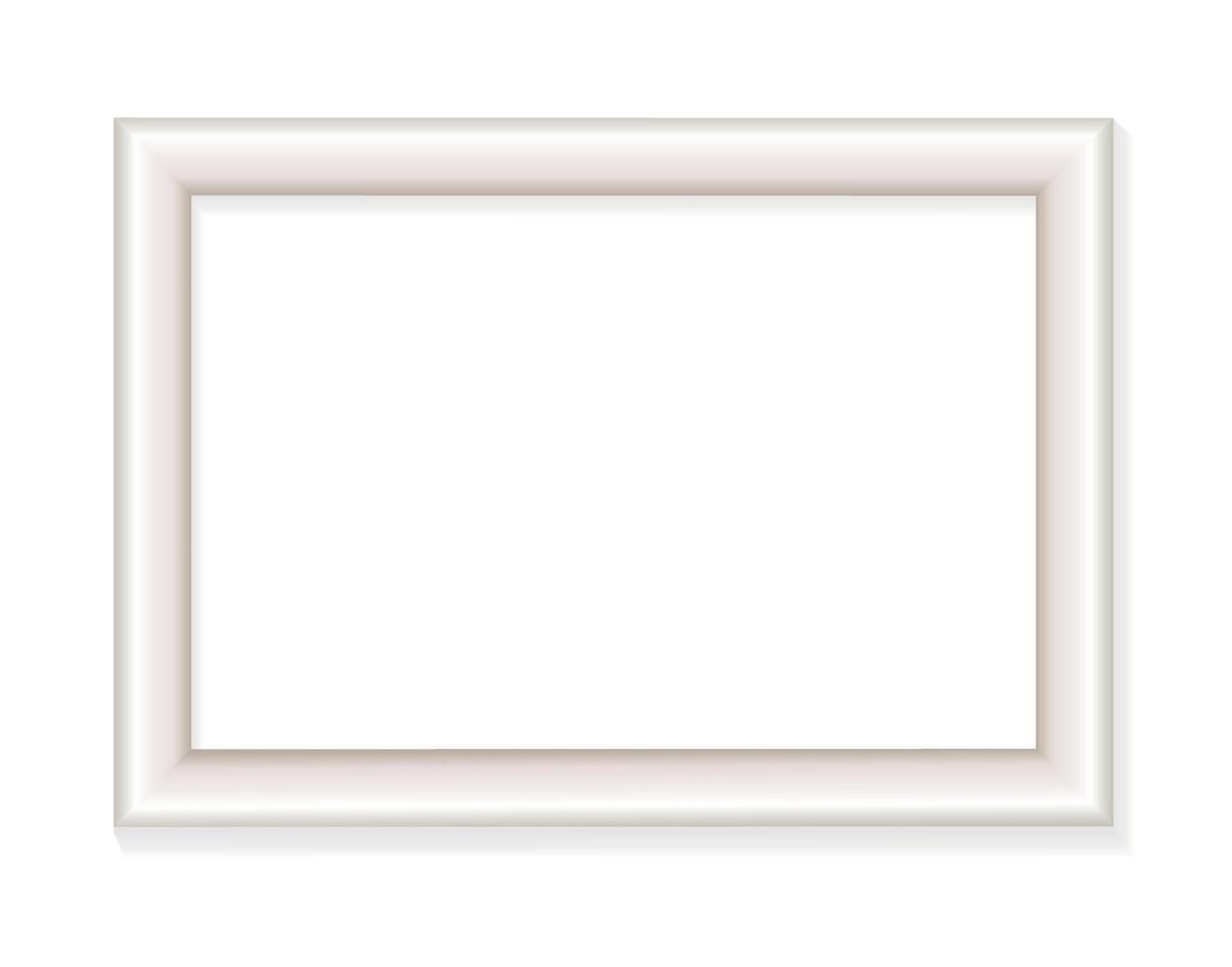Elegant Rectangular White Smooth Picture Frame with Shadow Isolated on White Background vector