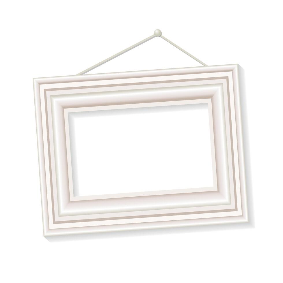 Elegant Square White Picture Frame on Wall. Illustration Isolated on White Background vector