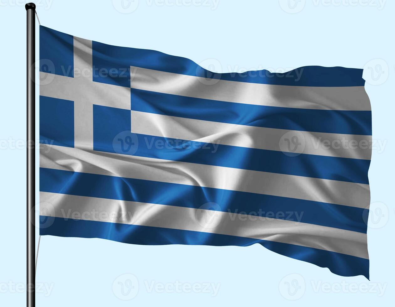 Greece Flag Wind Waving With Pole photo