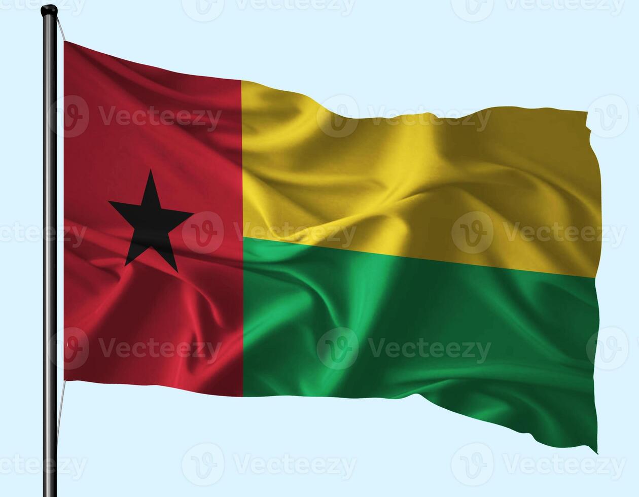 Guinea Bissau Flag Wind Waving With Pole photo