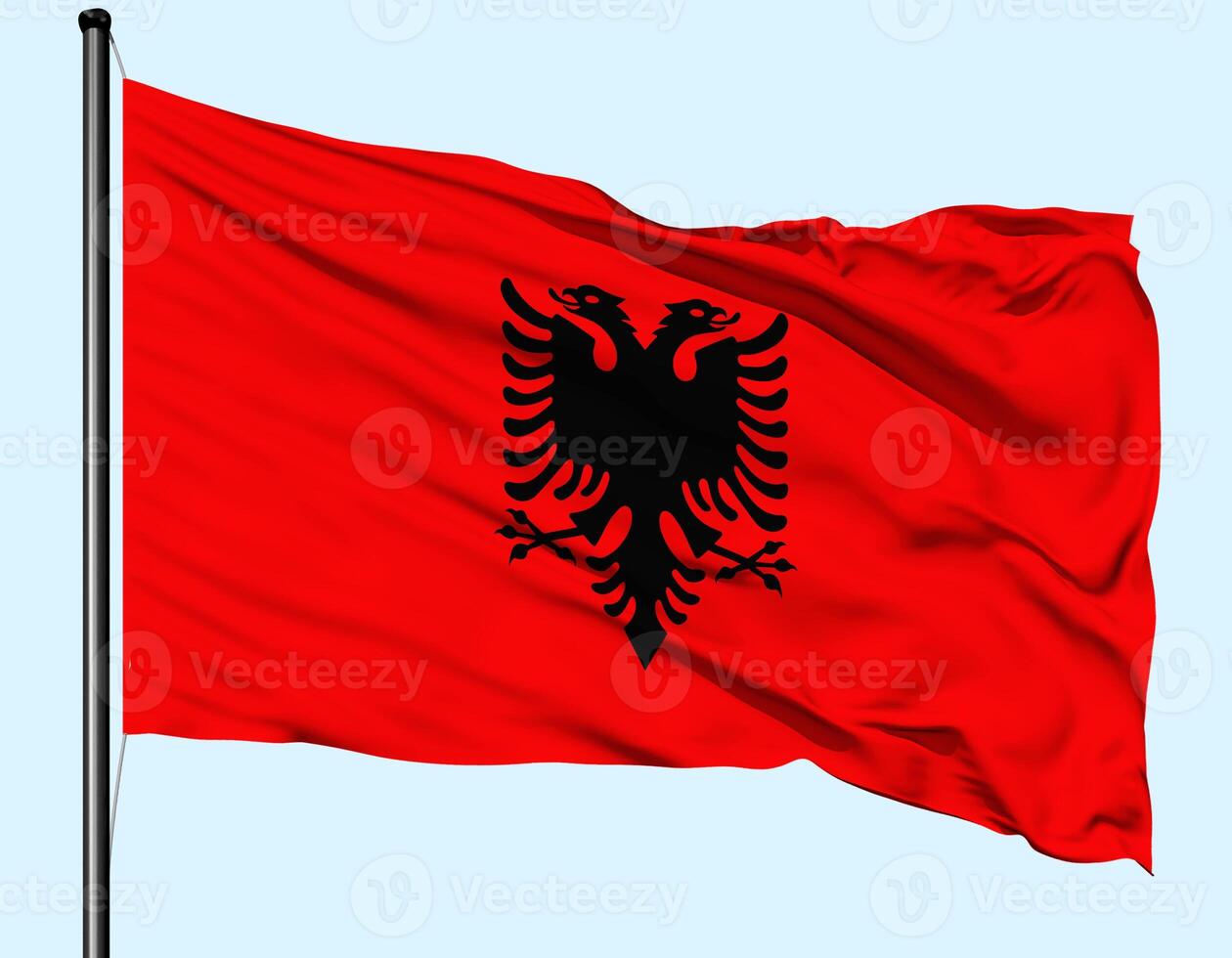 Albania Flag Wind Waving With Pole photo