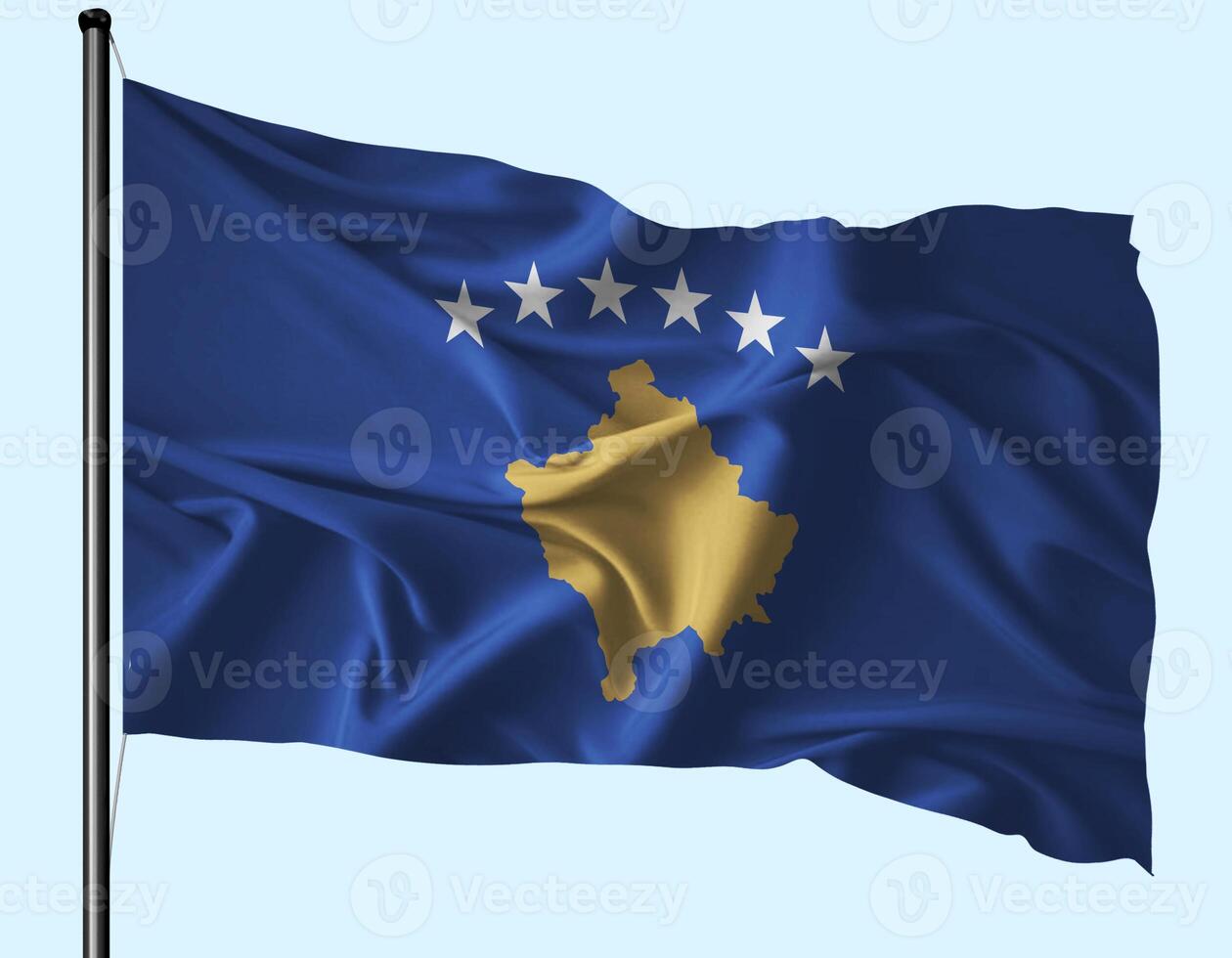 Kosovo Flag Wind Waving With Pole photo
