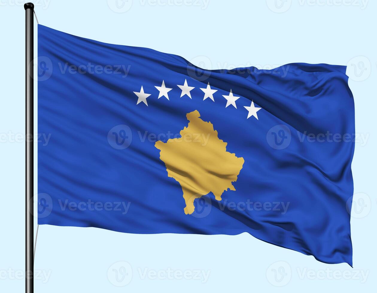 Kosovo Flag Wind Waving With Pole photo