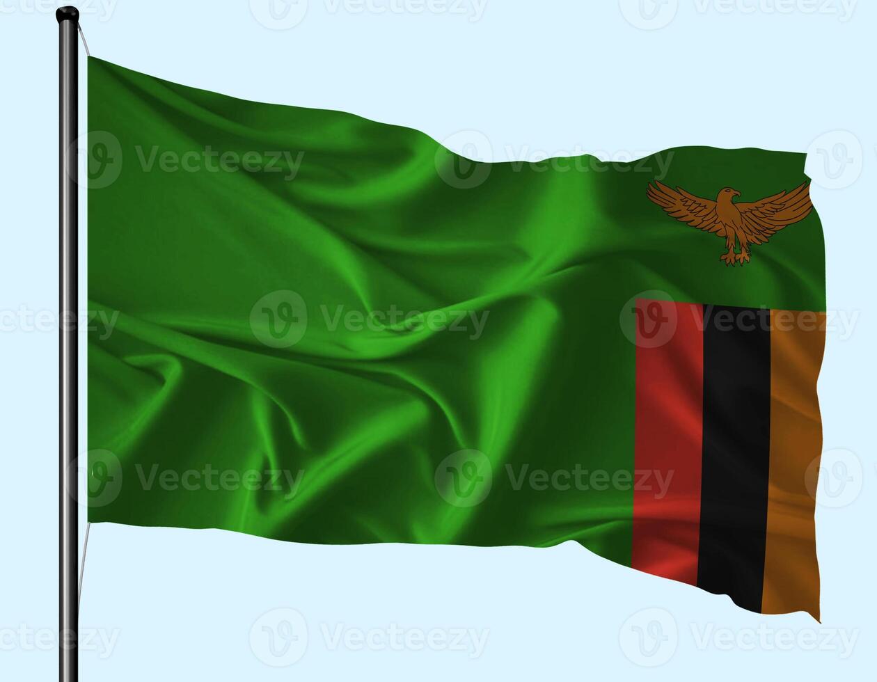 Zambia Flag Wind Waving With Pole photo