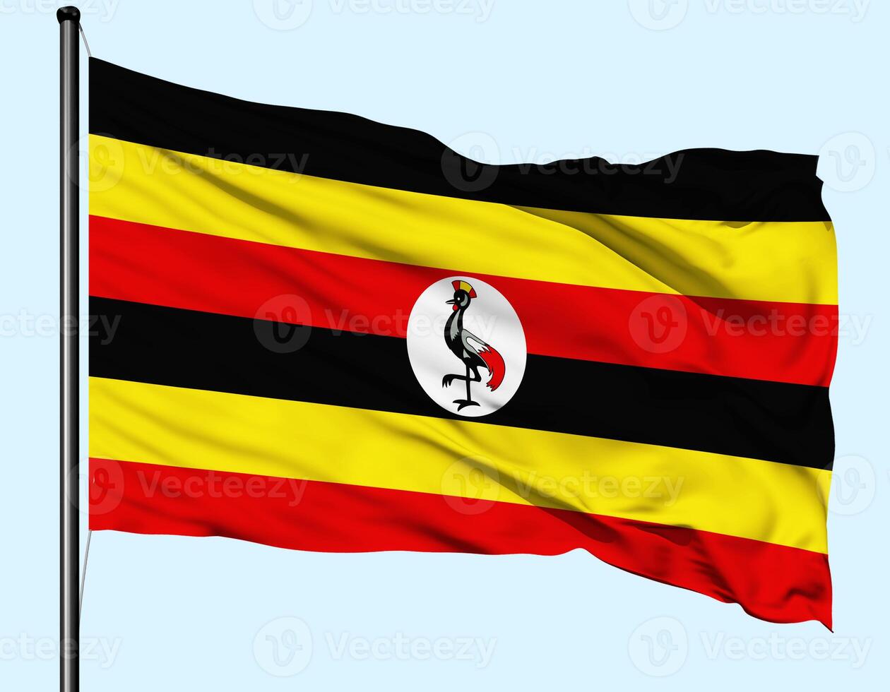 Uganda Flag Wind Waving With Pole photo