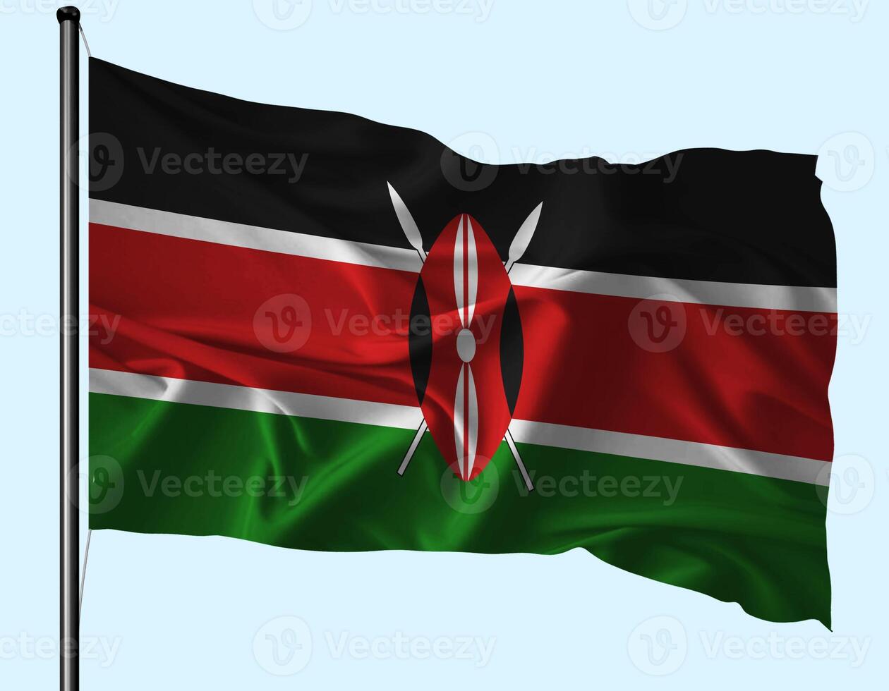 Kenya Flag Wind Waving With Pole photo