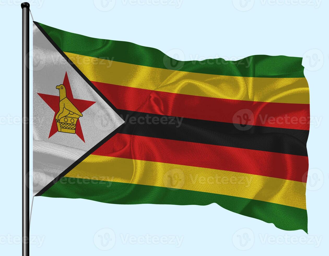 Zimbabwe Flag Wind Waving With Pole photo