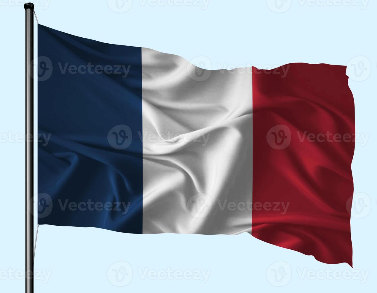 France Flag Wind Waving With Pole photo