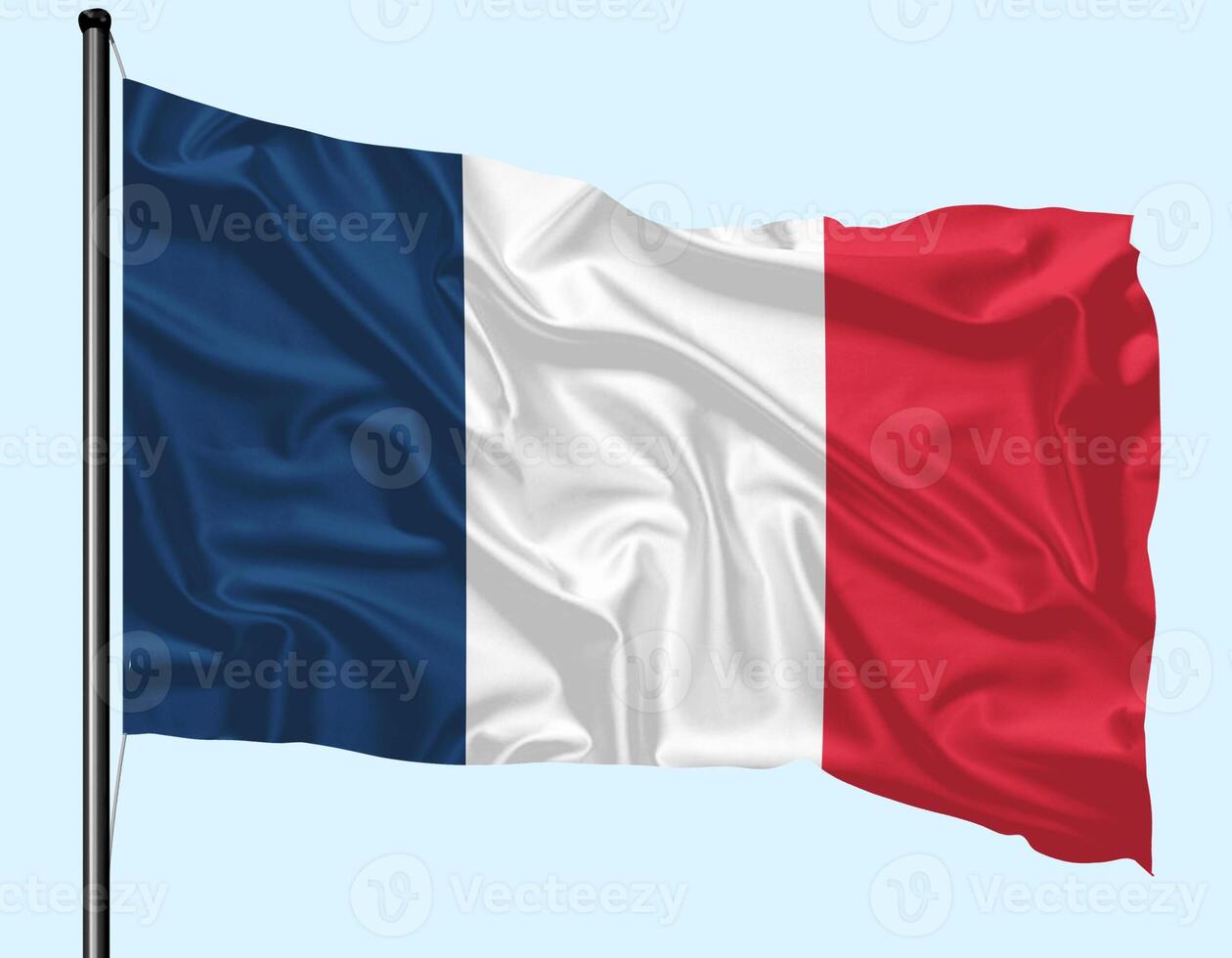 France Flag Wind Waving With Pole photo