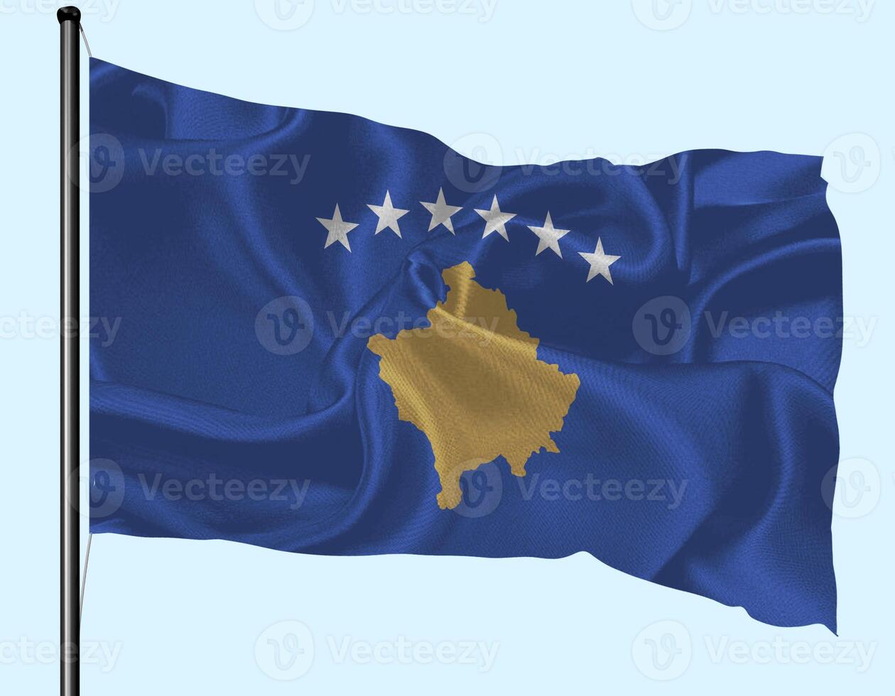 Kosovo Flag Wind Waving With Pole photo