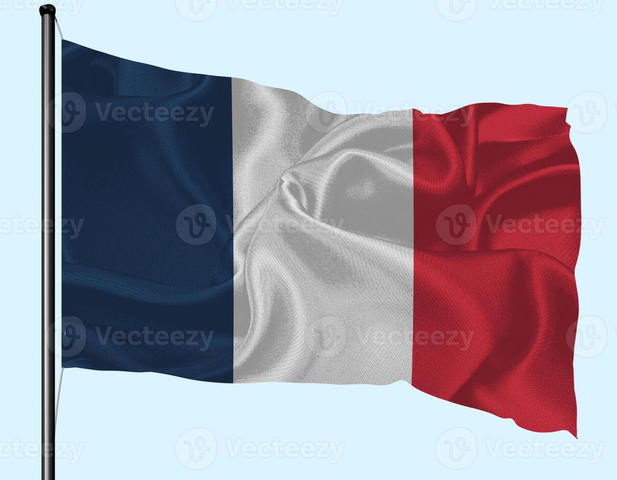 France Flag Wind Waving With Pole photo