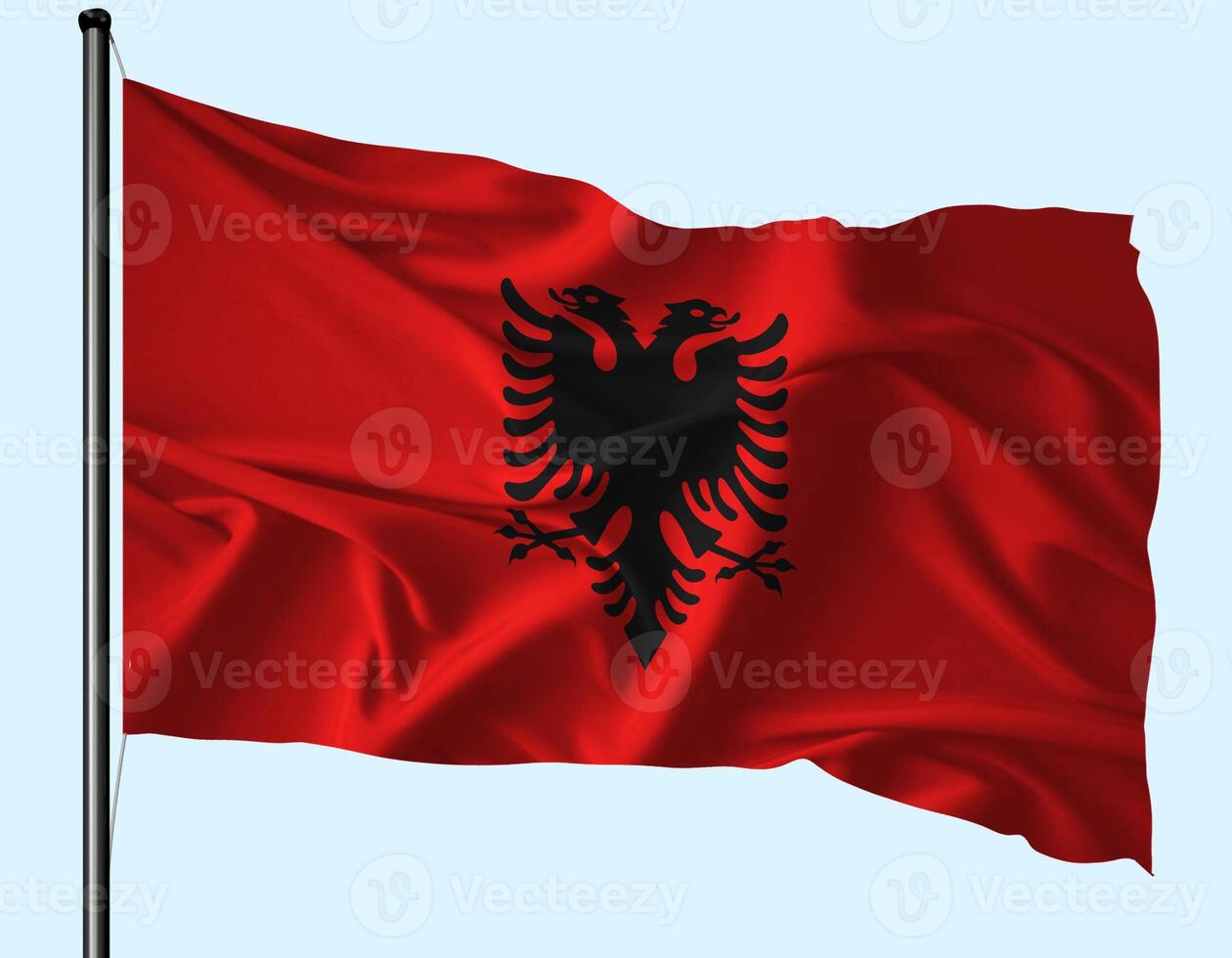 Albania Flag Wind Waving With Pole photo