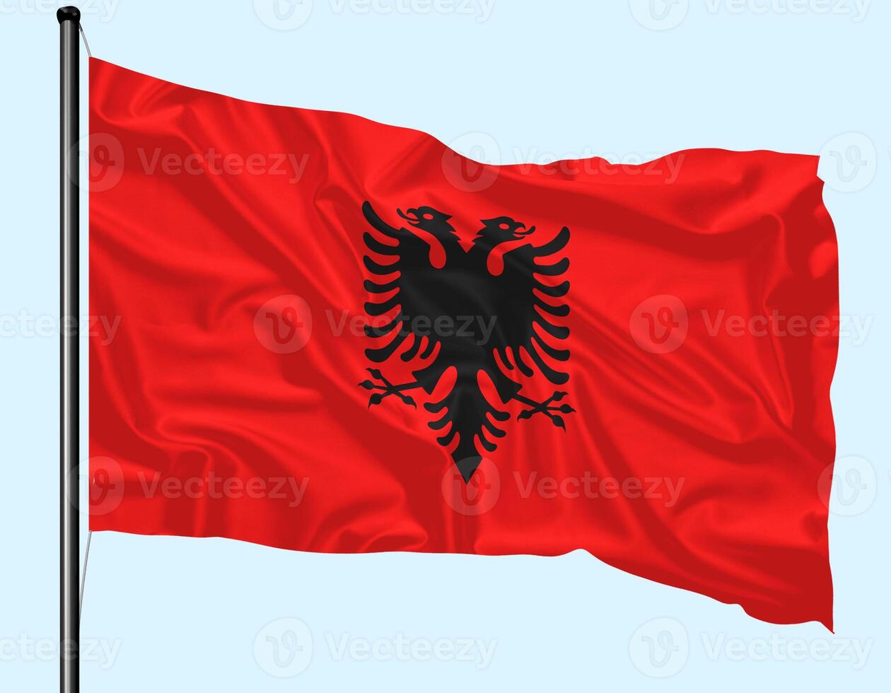 Albania Flag Wind Waving With Pole photo