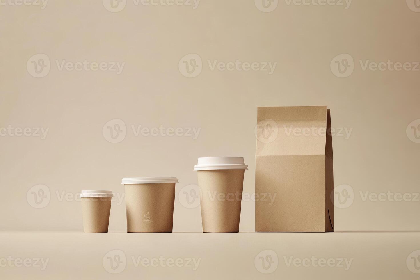 Eco friendly packaging, kraft paper cups and bag promoting sustainable practices photo