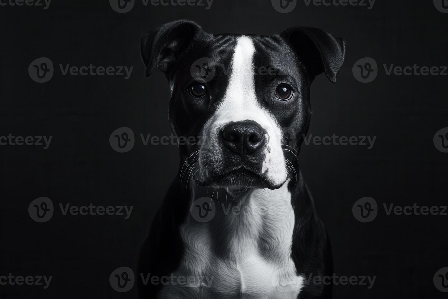Portrait of pit bull dog posing on black background photo